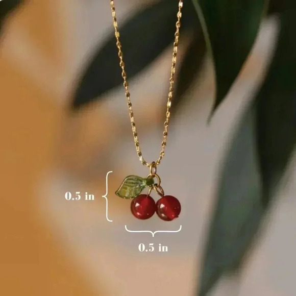 NWT Gold Cherry Necklace - Red Beads Stainless Steel Waterproof Adjustable Chain - Picture 6 of 6